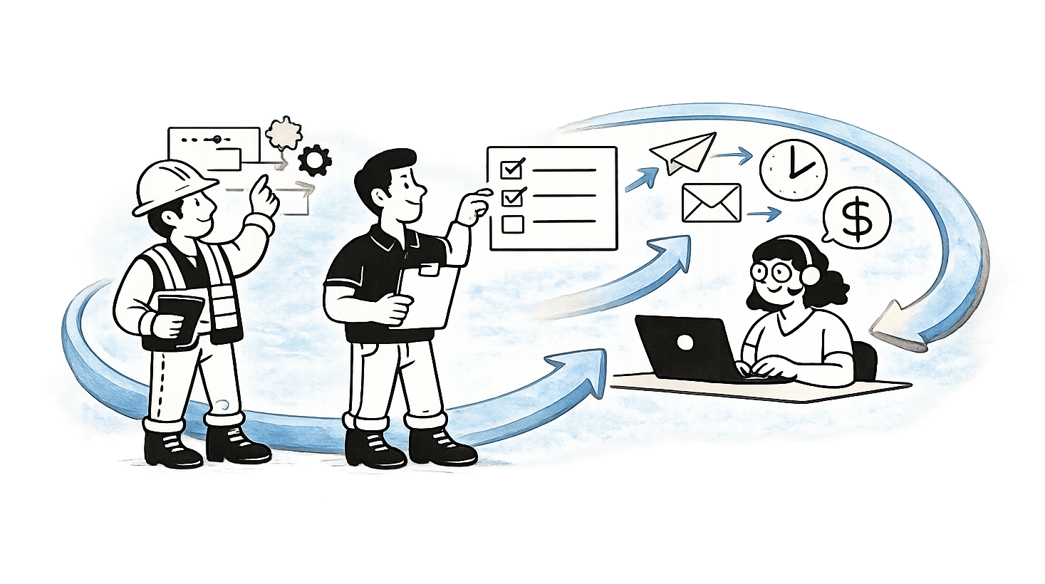 Field and office teams connected through AI autopilot workflow automation